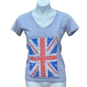 FREE with bundle! Tultex gray distressed Union Jack graphic V-neck tee size M